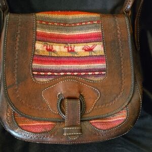 Brown Leather Crossbody Bag with Multicolor Accent